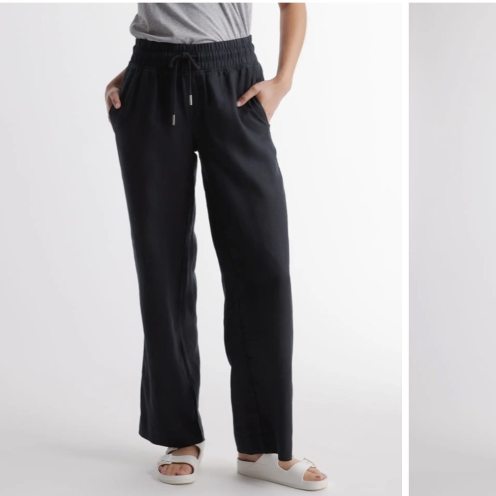 Quince Women's Black 100% European Linen Wide Leg Pants sz XL NWOT Elastic Waist